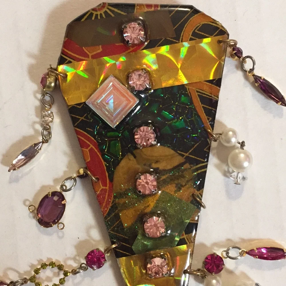 Vintage 80s Mod Long Enamel Gems Pearls Dangles​